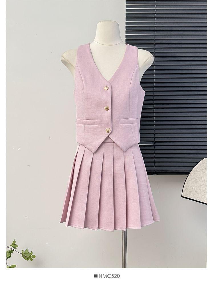 Set: Dress Vest + High-Waist Pleated Mini Skirt Product Image