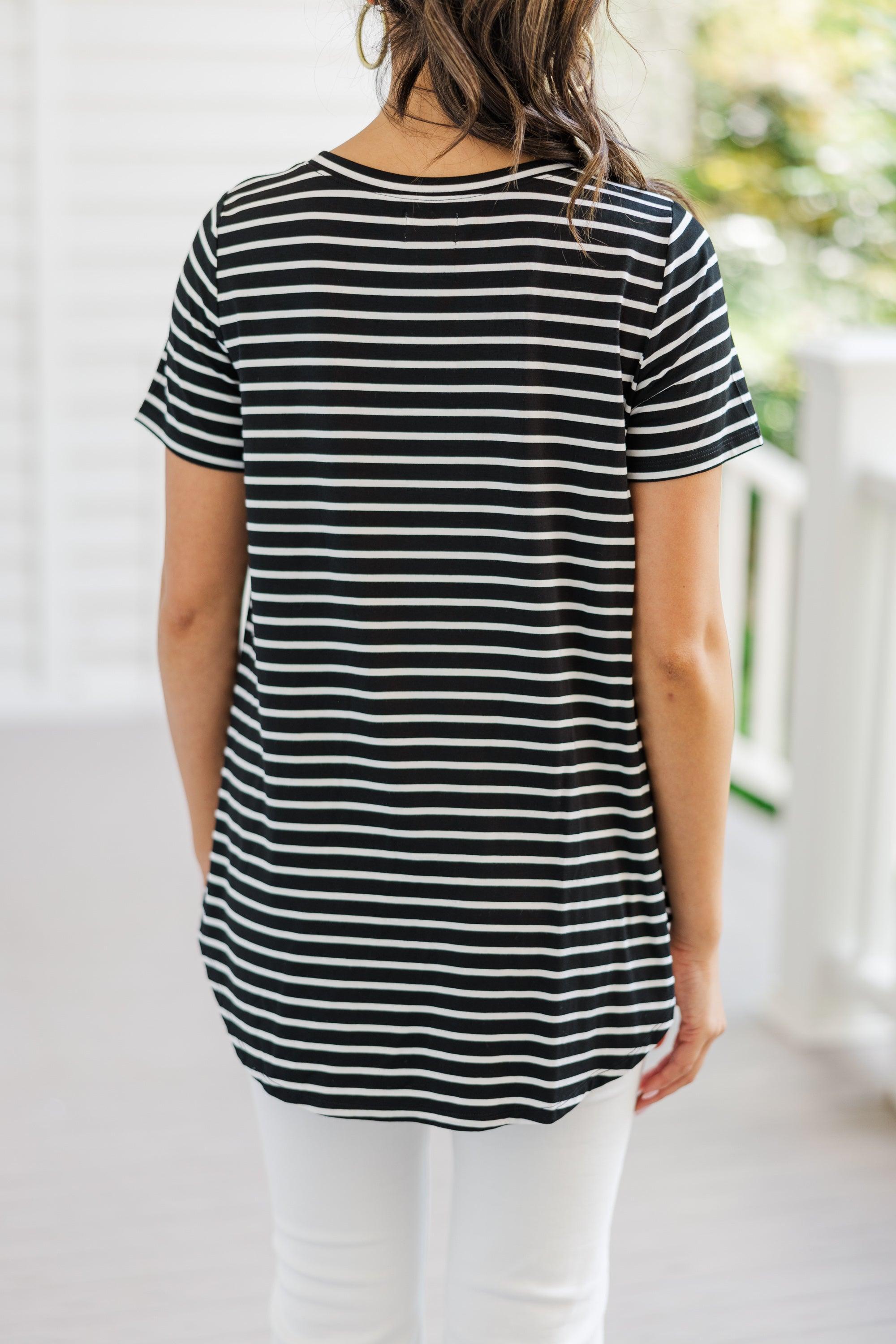 Let's Meet Later Black Striped Top Female Product Image