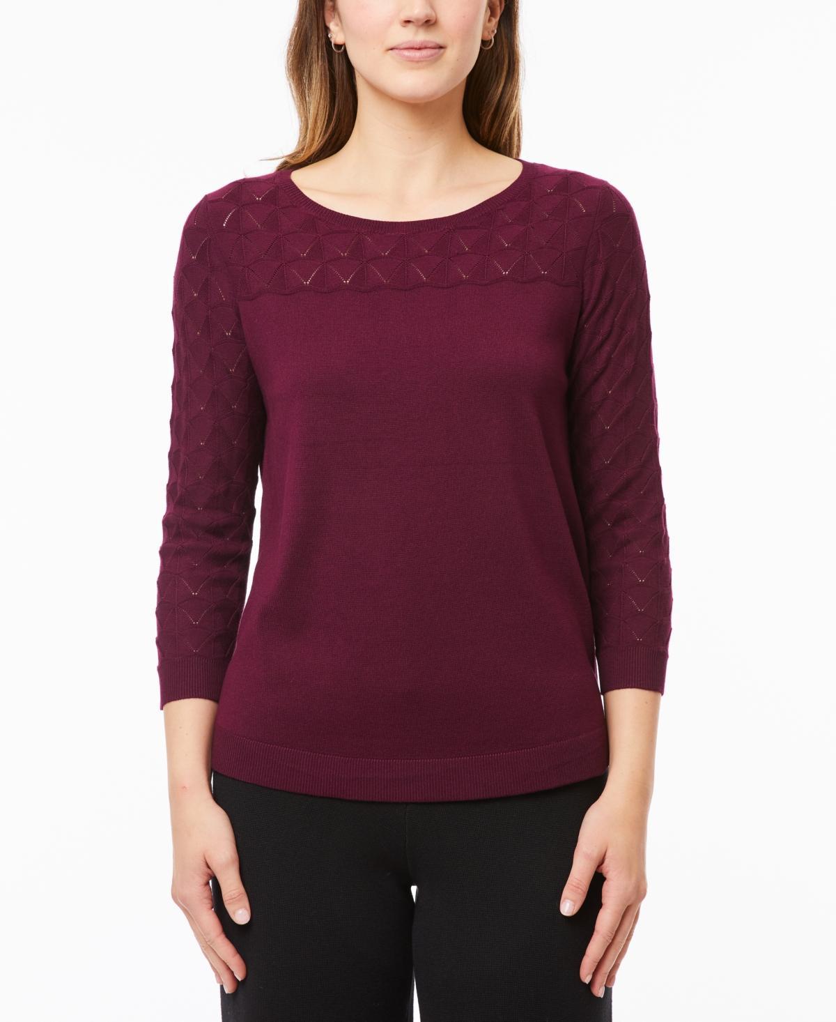 Melissa Paige Womens Wave-Knit Scoop Neck 3/4-Sleeve Sweater Product Image