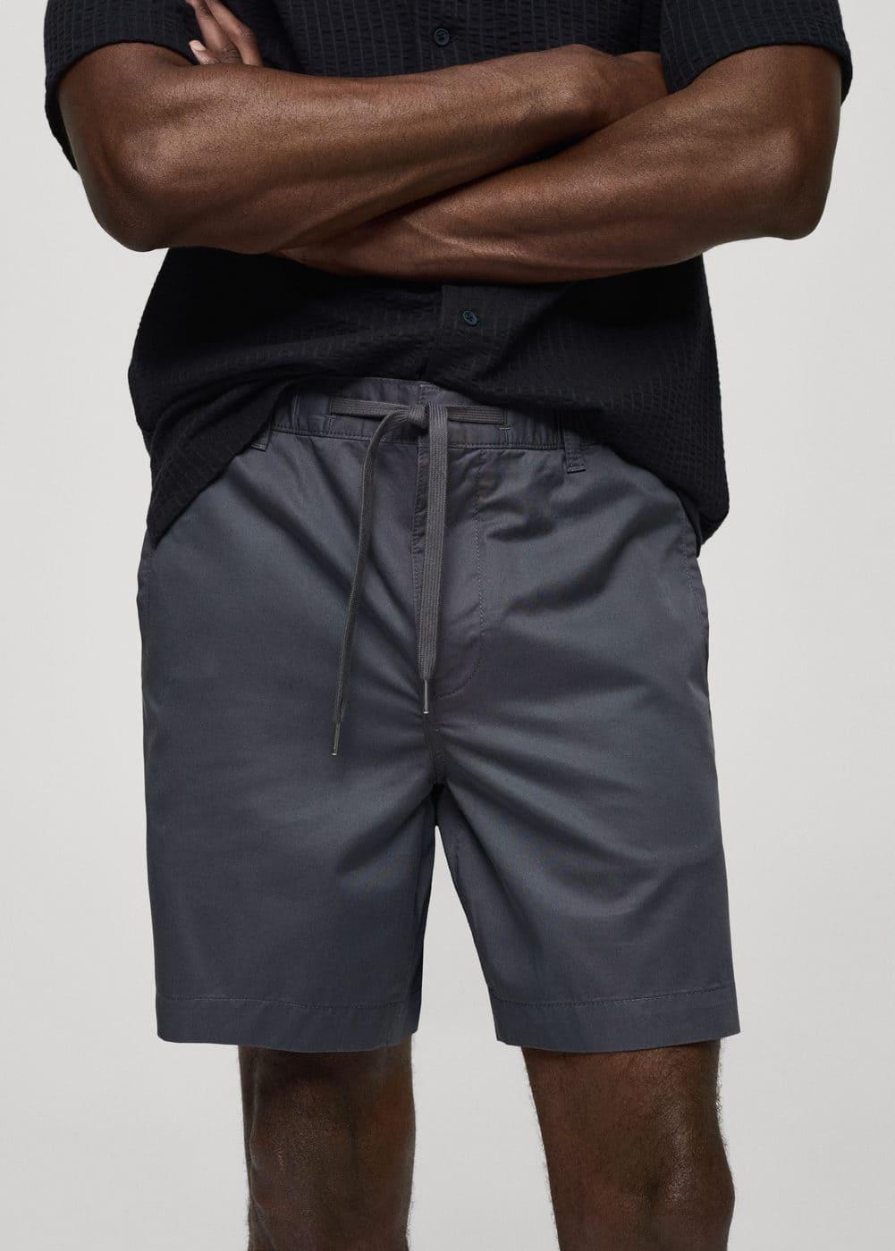 MANGO MAN - 100% cotton drawstring Bermuda shorts indigo blueMen Product Image