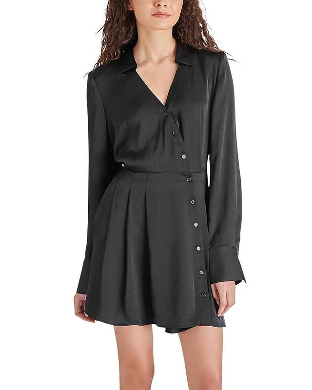 Steve Madden Charlee Washed Satin V-Neck Long Sleeve Faux Wrap Mini Dress Product Image