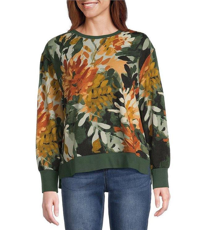 Westbound Floral Print Long Sleeve Drop Shoulder Crew Neck Top Product Image