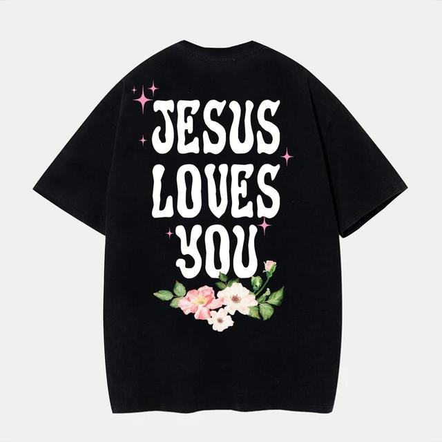 Men's Tendy Jesus Loves You Unisex Printed Cotton T-Shirt Product Image