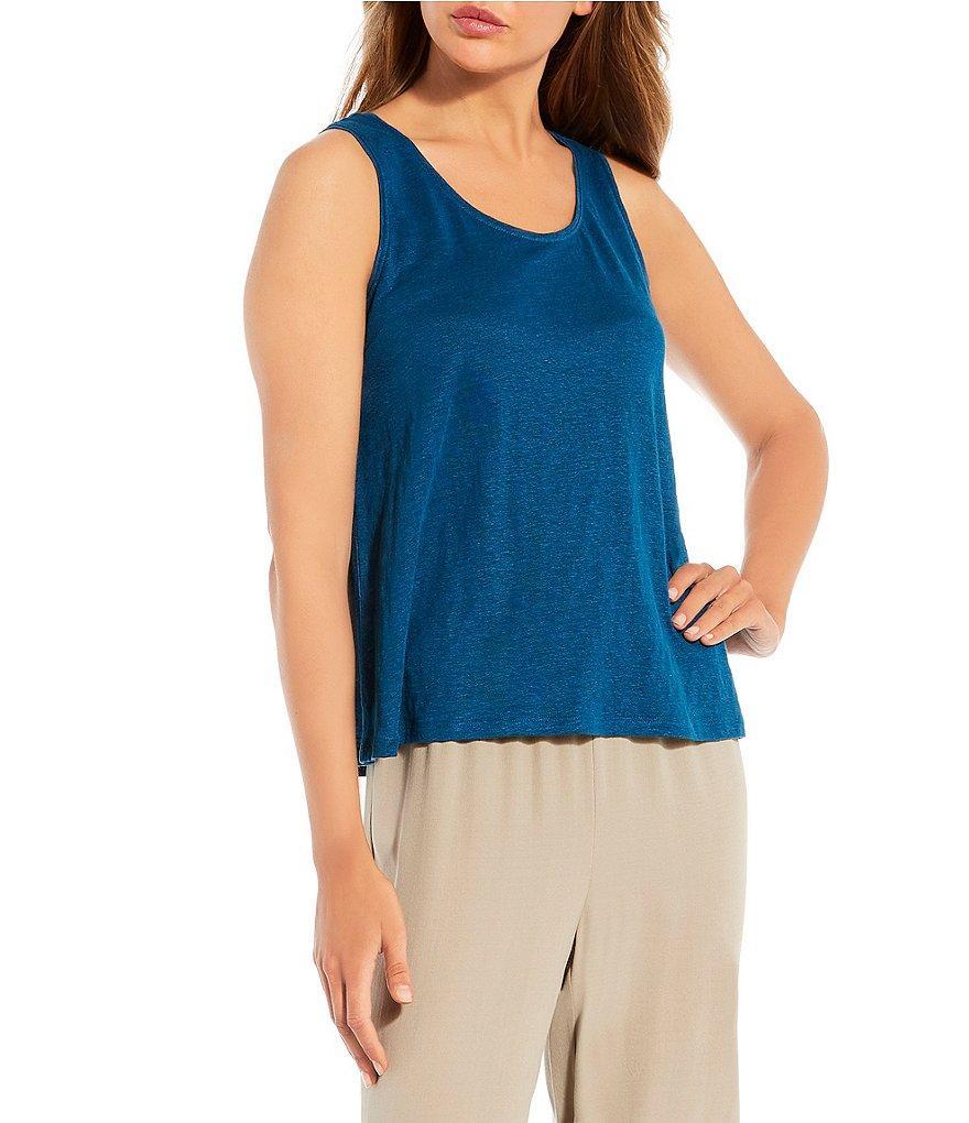 Eileen Fisher Organic Linen Stretch Jersey Knit Scoop Neck Sleeveless Relaxed Fit Tank Product Image