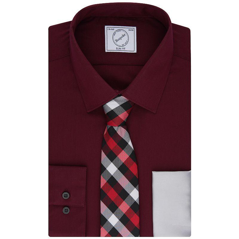 Mens Bespoke Slim-Fit Dress Shirt, Pocket Square & Tie Set Red Product Image