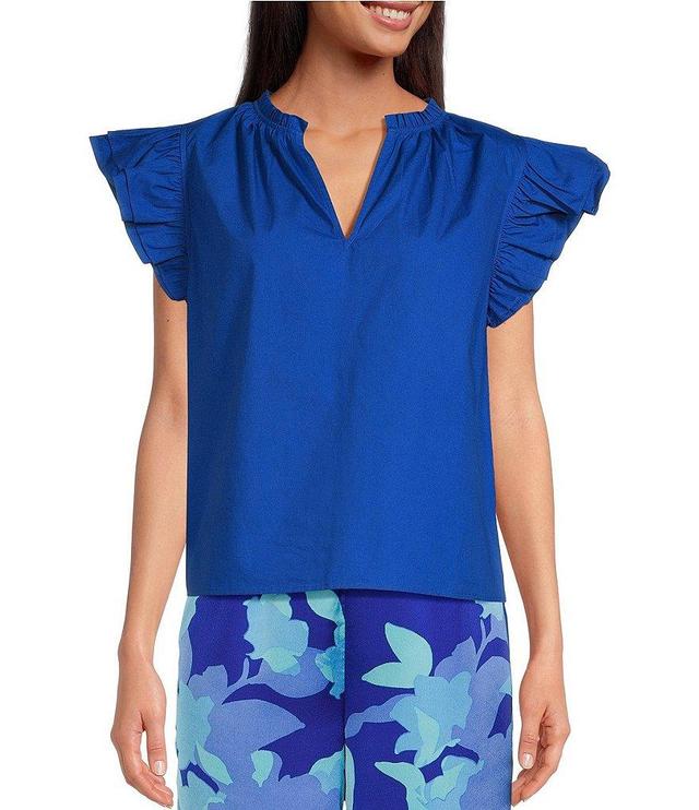 Sugarlips Risette Cotton V-Neck Ruffle Cap Sleeve Top Product Image