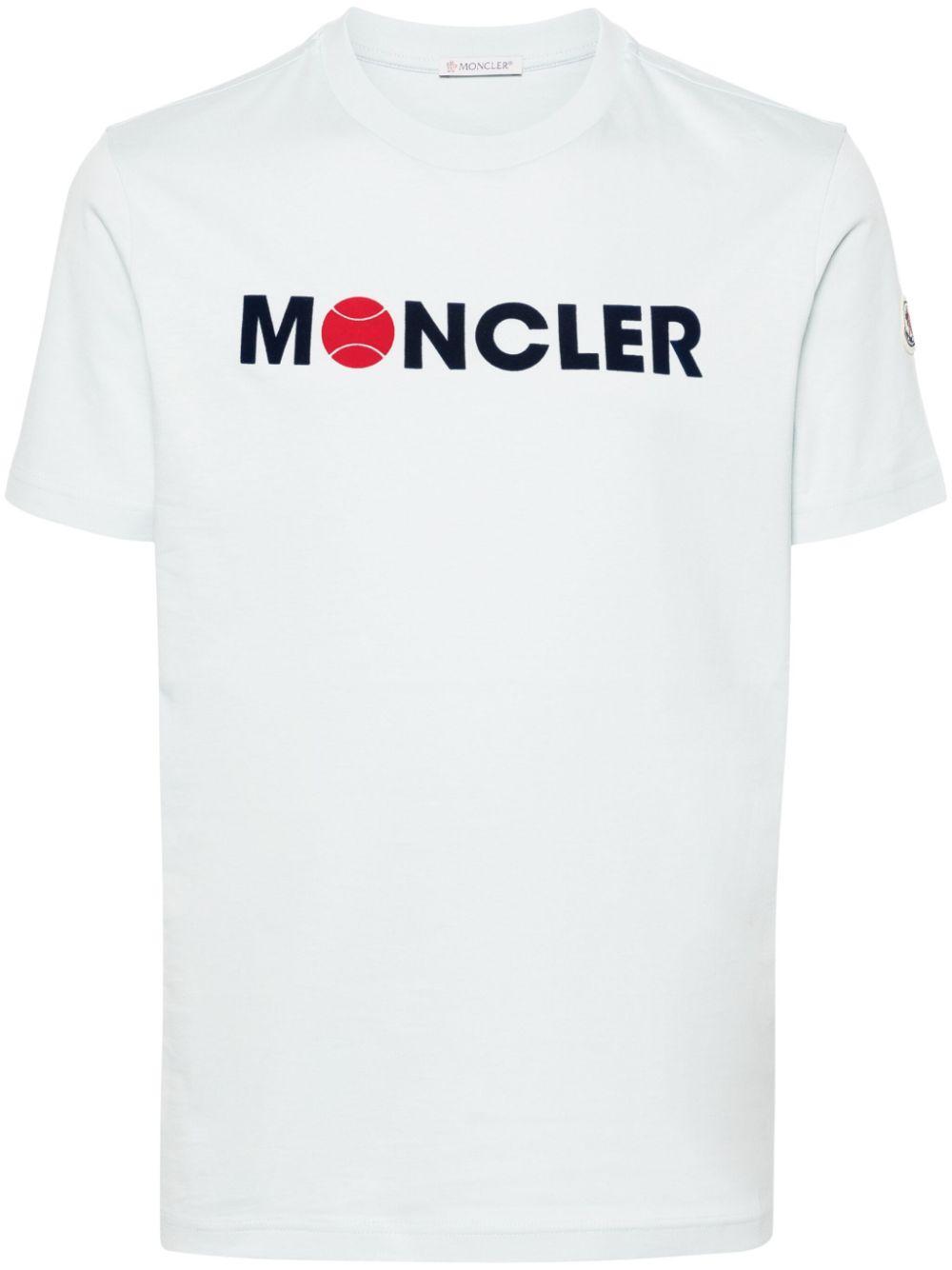 MONCLER Blue Flocked T-shirt Product Image