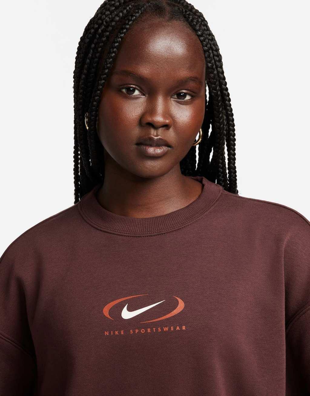 Nike Swoosh oversized fleece sweatshirt in earth brown Product Image