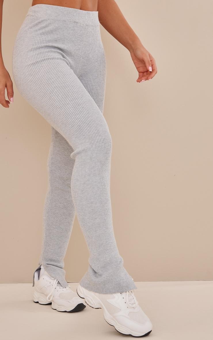 Grey Knitted Ribbed Leggings Product Image