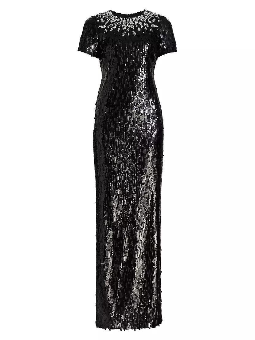 Embellished Neckline Sequined Gown Product Image