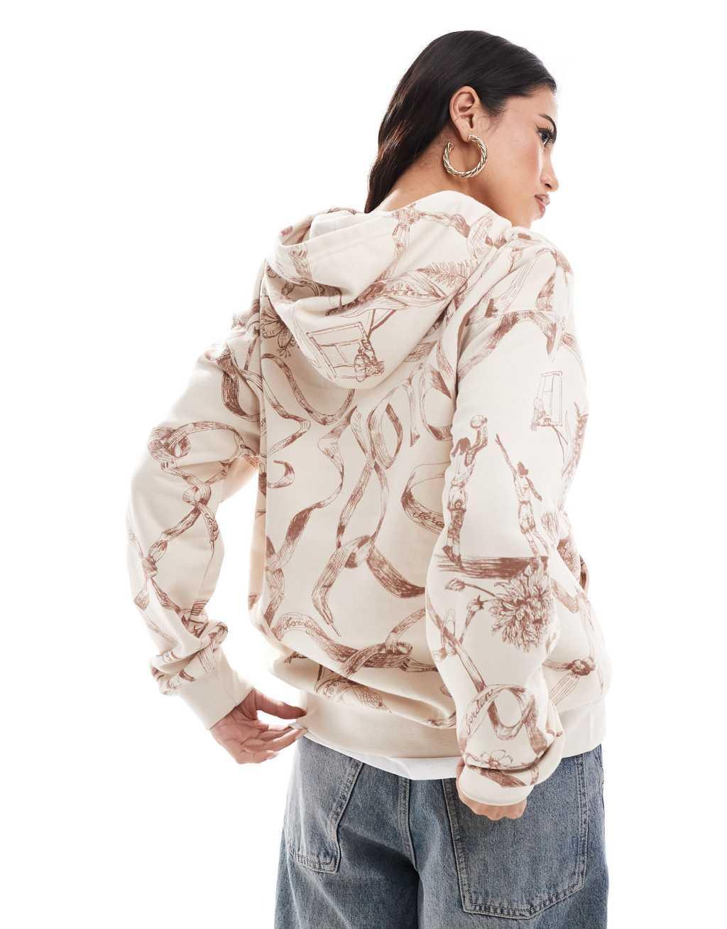 Jordan Brooklyn fleece all over print hoodie in brown Product Image