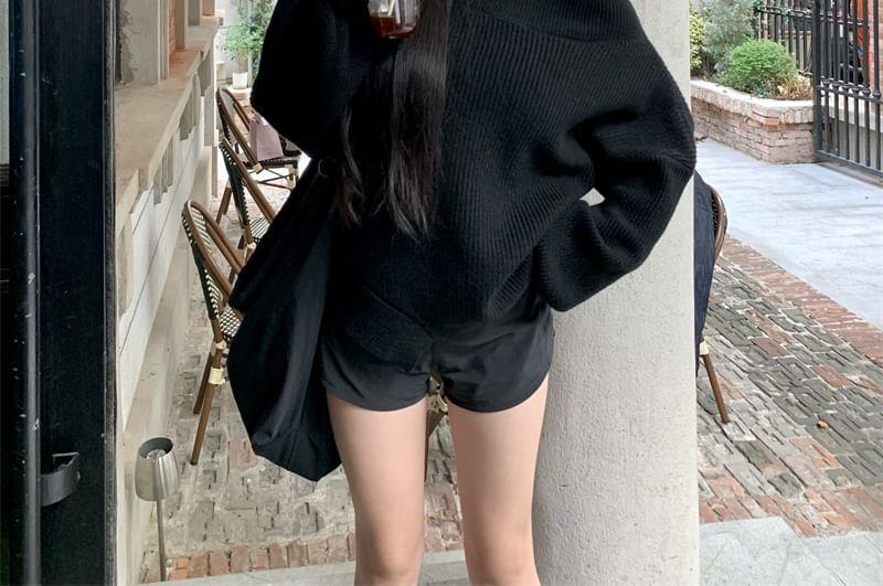 One Shoulder Plain Asymmetrical Sweater Product Image