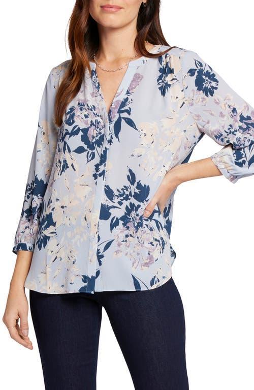 NYDJ Womens Pintuck Blouse in Valley Faire, Regular, Size: XXS | Polyester/Denim Product Image