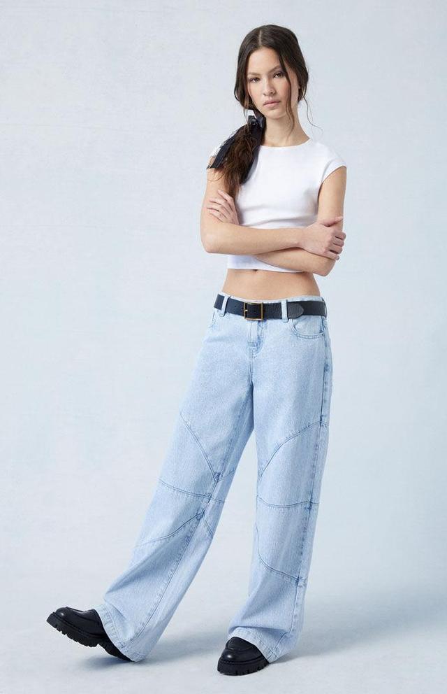 PacSun Womens Eco Light Indigo Seamed Low Rise Baggy Jeans Product Image