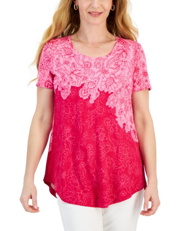 Jm Collection Womens Printed Scoop-Neck Short-Sleeve Top, Created for Macys Product Image