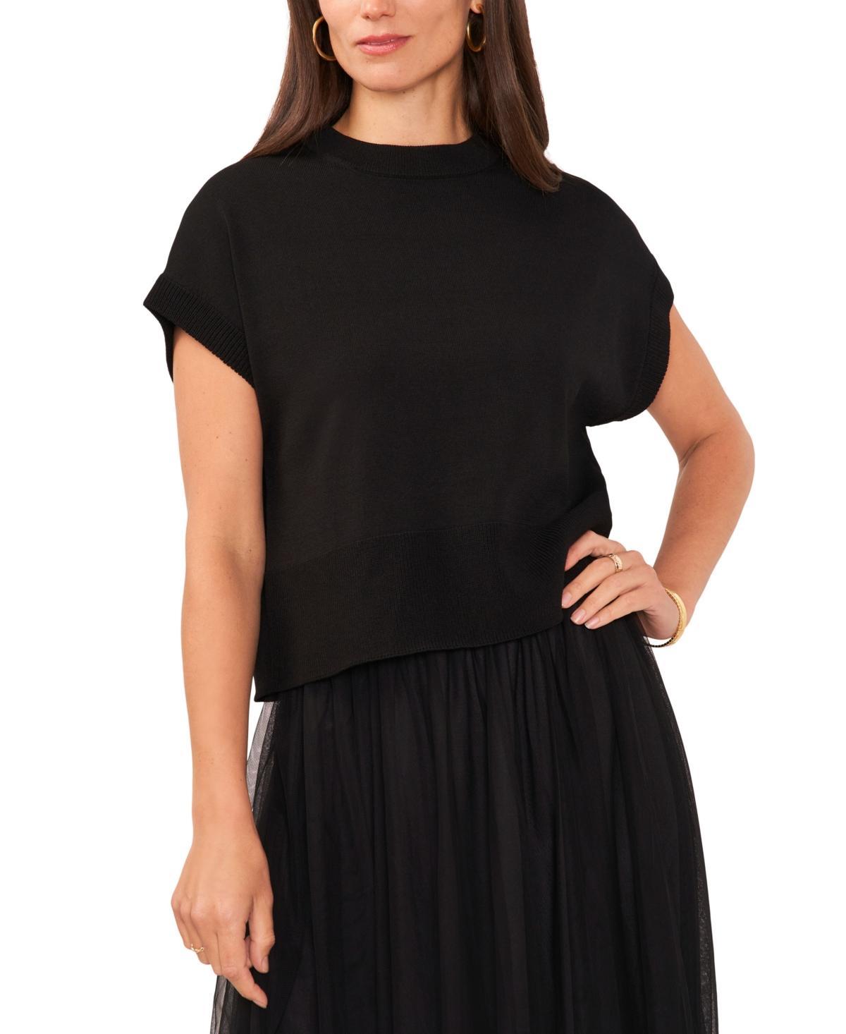 Vince Camuto Crew Neck Dropped Shoulder Short Sleeve Ribbed Trim Knit Sweater Product Image