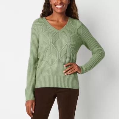 St. John's Bay Womens V Neck Long Sleeve Pullover Sweater Product Image