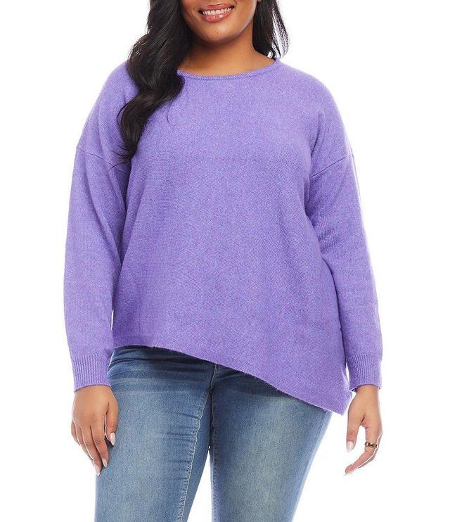 Karen Kane Plus Size Wool Blend Crew Neckline Long Sleeve Asymmetrical Hemline Sweater Product Image