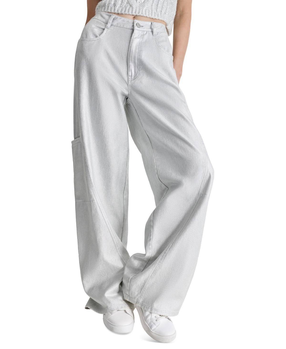 Dkny Jeans Womens High-Rise Wide-Leg Metallic Cargo Pants Product Image