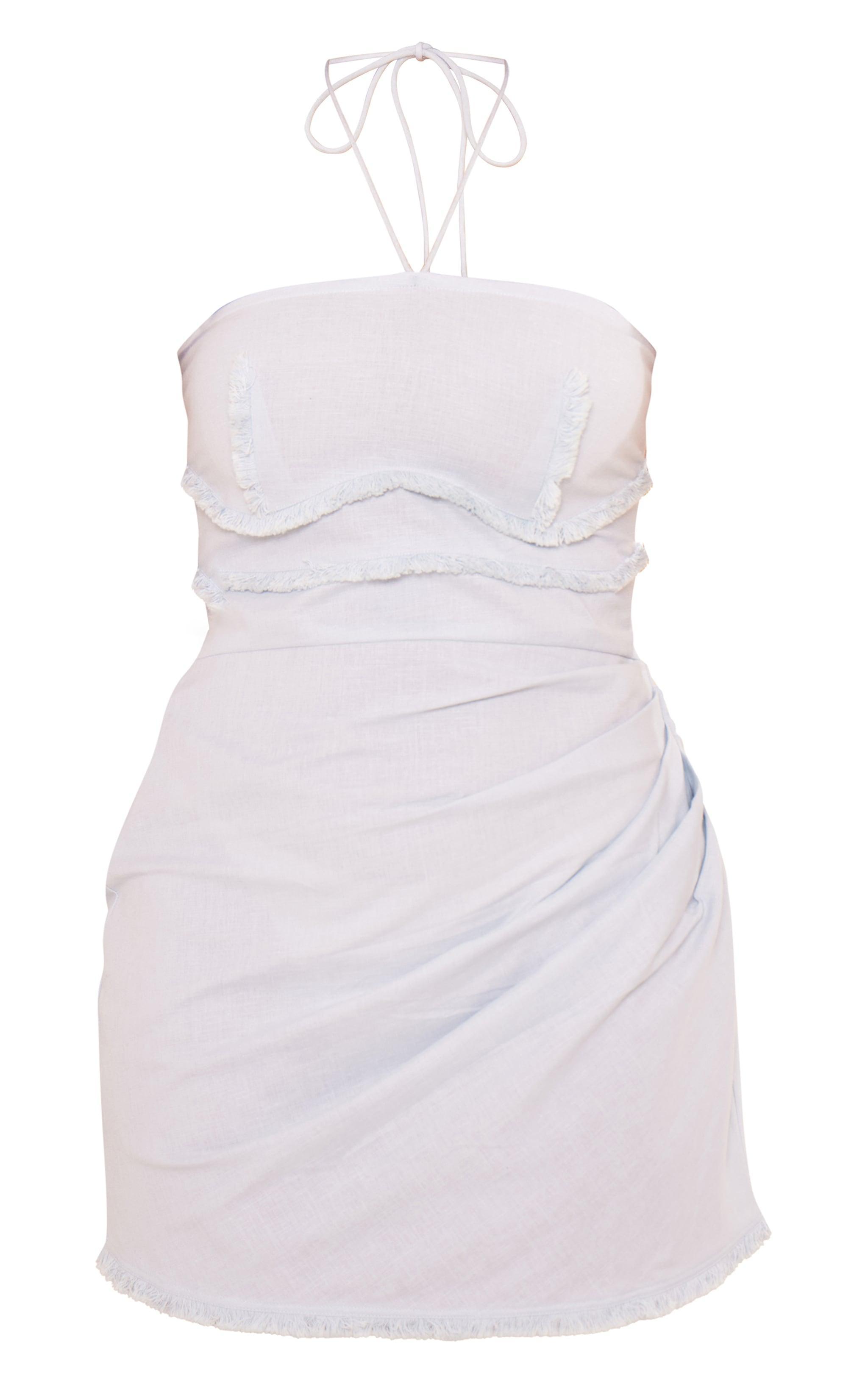 Light Blue Raw Edge Ruched Bodycon Dress Product Image