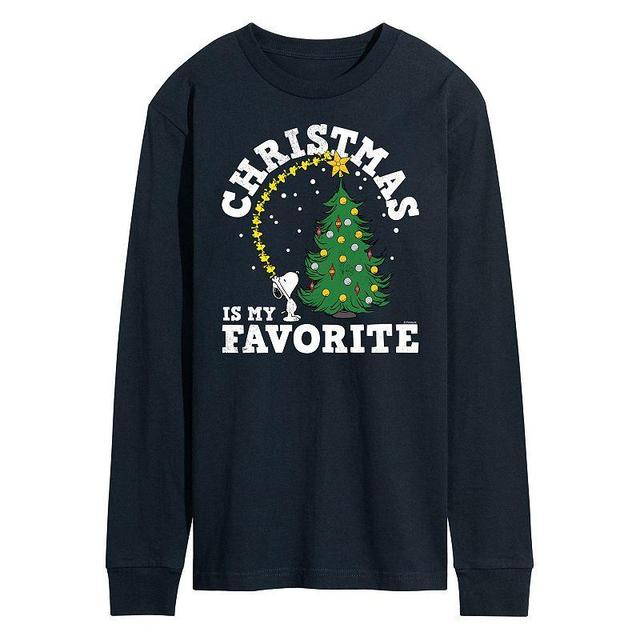 Mens Peanuts Christmas Tree Long Sleeve Tee Blue Product Image