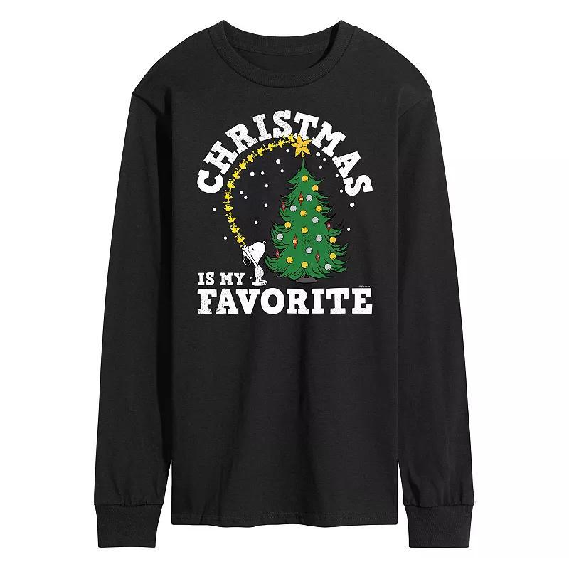 Mens Peanuts Christmas Tree Long Sleeve Tee Black Product Image