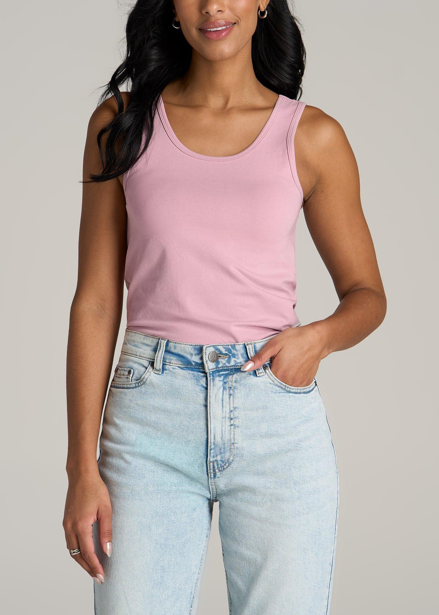 Slim Fit Jersey Tank Top for Tall Women in Pink Peony Product Image