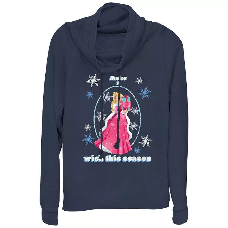 Disney Princess Sleeping Beauty Aurora Make A Wish This Season Womens Cowlneck Graphic Lightweight Long Sleeve Blue Product Image