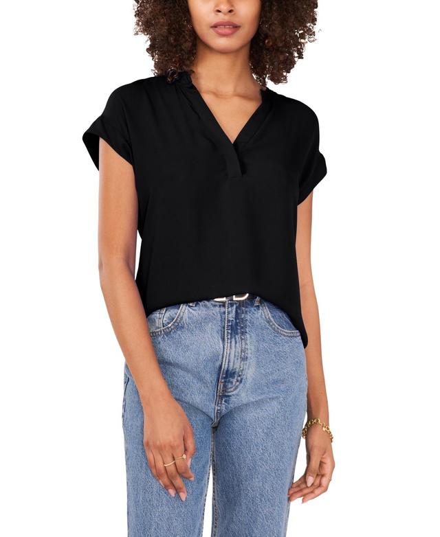 Vince Camuto Womens Split-Neck Short-Sleeve Blouse Product Image