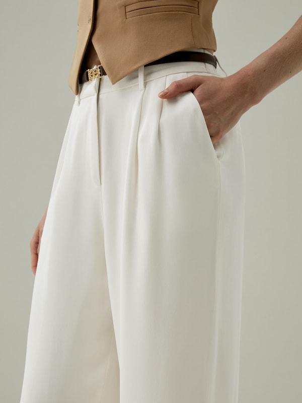 Timeless Pleated Wide-Leg Dense Silk Trousers Product Image