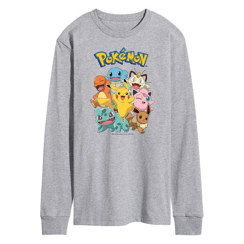 Mens Pokmon Character Group Long Sleeve Tee Athletic Grey Product Image