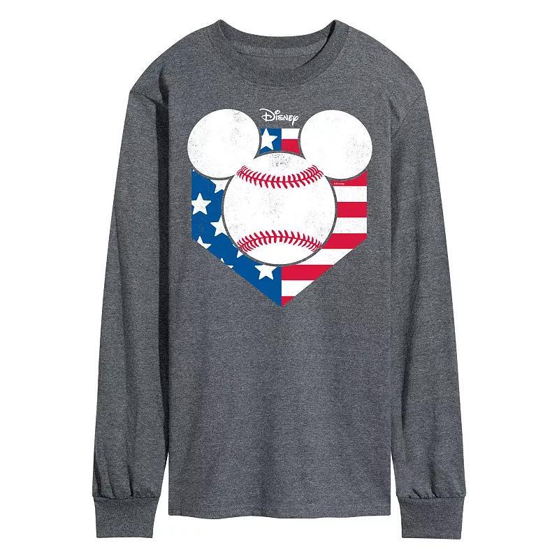 Disneys Mickey Mouse Mens Baseball Flag Long Sleeve Graphic Tee Product Image