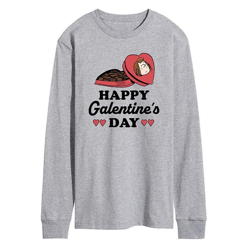 Mens Peanuts Happy Galentines Day Long Sleeve Graphic Tee Grey Gray Product Image