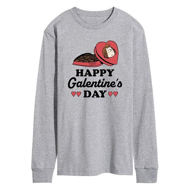 Mens Peanuts Happy Galentines Day Long Sleeve Graphic Tee Grey Gray Product Image