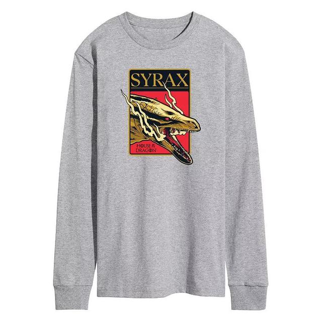 Mens House Of Dragon Syrax Badge Long Sleeve Graphic Tee Grey Gray Product Image