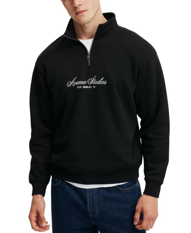 Cotton On Mens Graphic 1/4 Zip Fleece Sweatshirt - Black Product Image