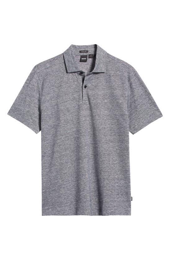 HUGO BOSS Regular-fit Polo Shirt In Cotton And Linen In Grey Product Image