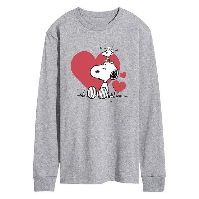 Mens Peanuts Snoopy Woodstock Heart Long Sleeve Graphic Tee Med Grey Product Image