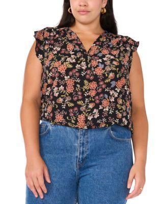 Women's Plus Size Floral-Print V-Neck Top Product Image