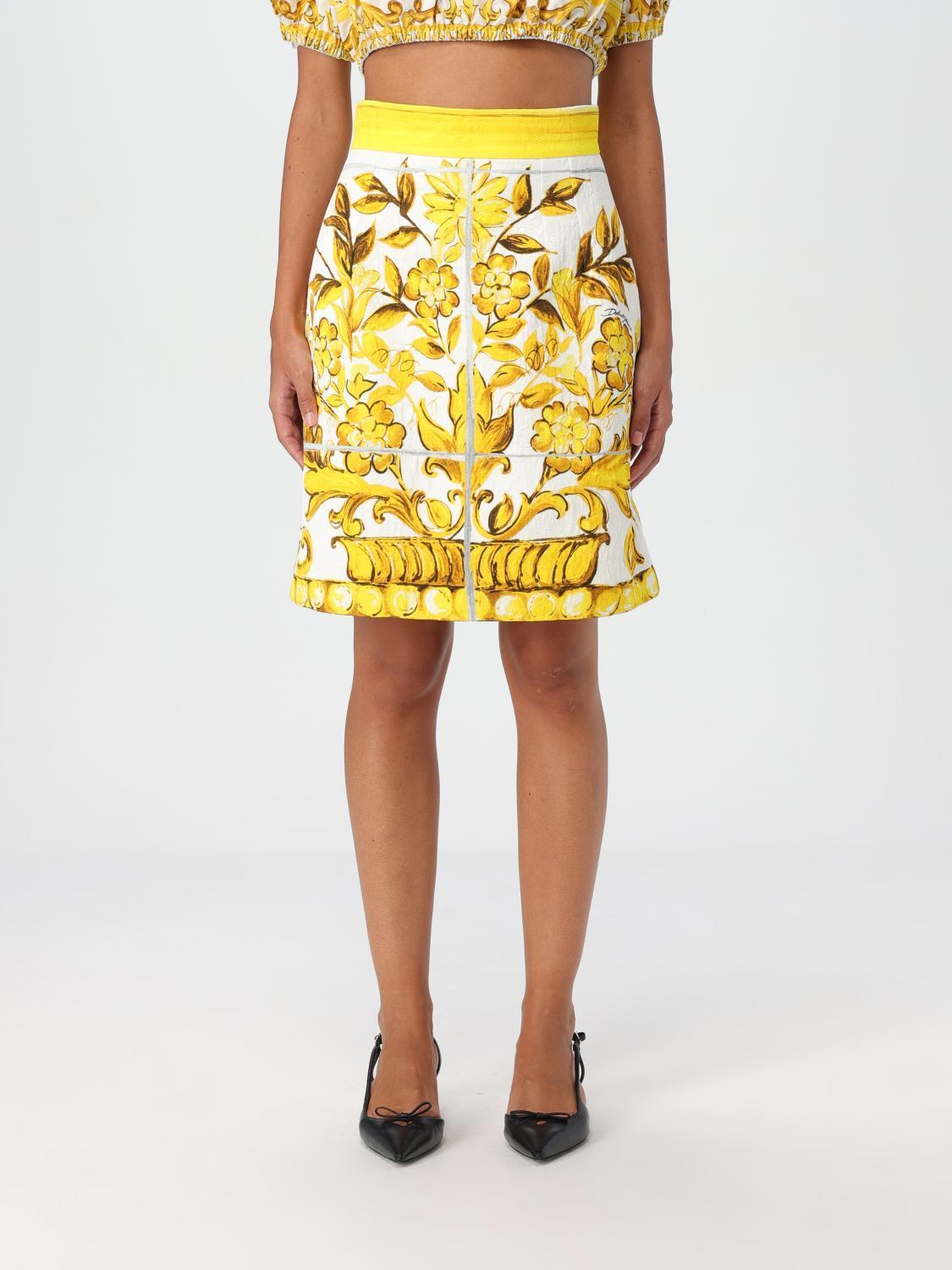 DOLCE & GABBANA Majolica Printed Mini Brocade Skirt In Gelb Product Image