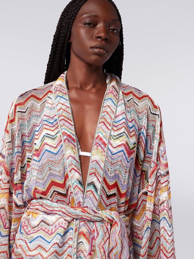 Dressing gown cover up in zigzag crochet with lurex Multicoloured | Missoni Product Image