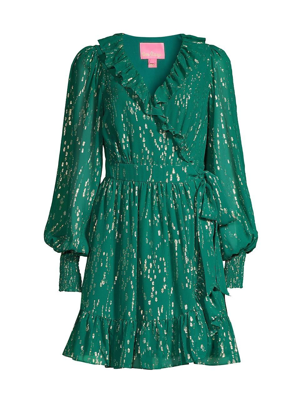 Lilly Pulitzer Birdy Long Sleeve Silk Wr (Evergreen Fish Clip Chiffon) Women's Dress Product Image