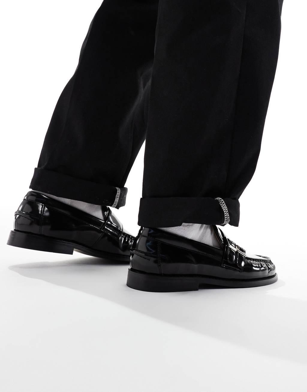 ASOS DESIGN loafers in black with wedge sole and buckle Product Image