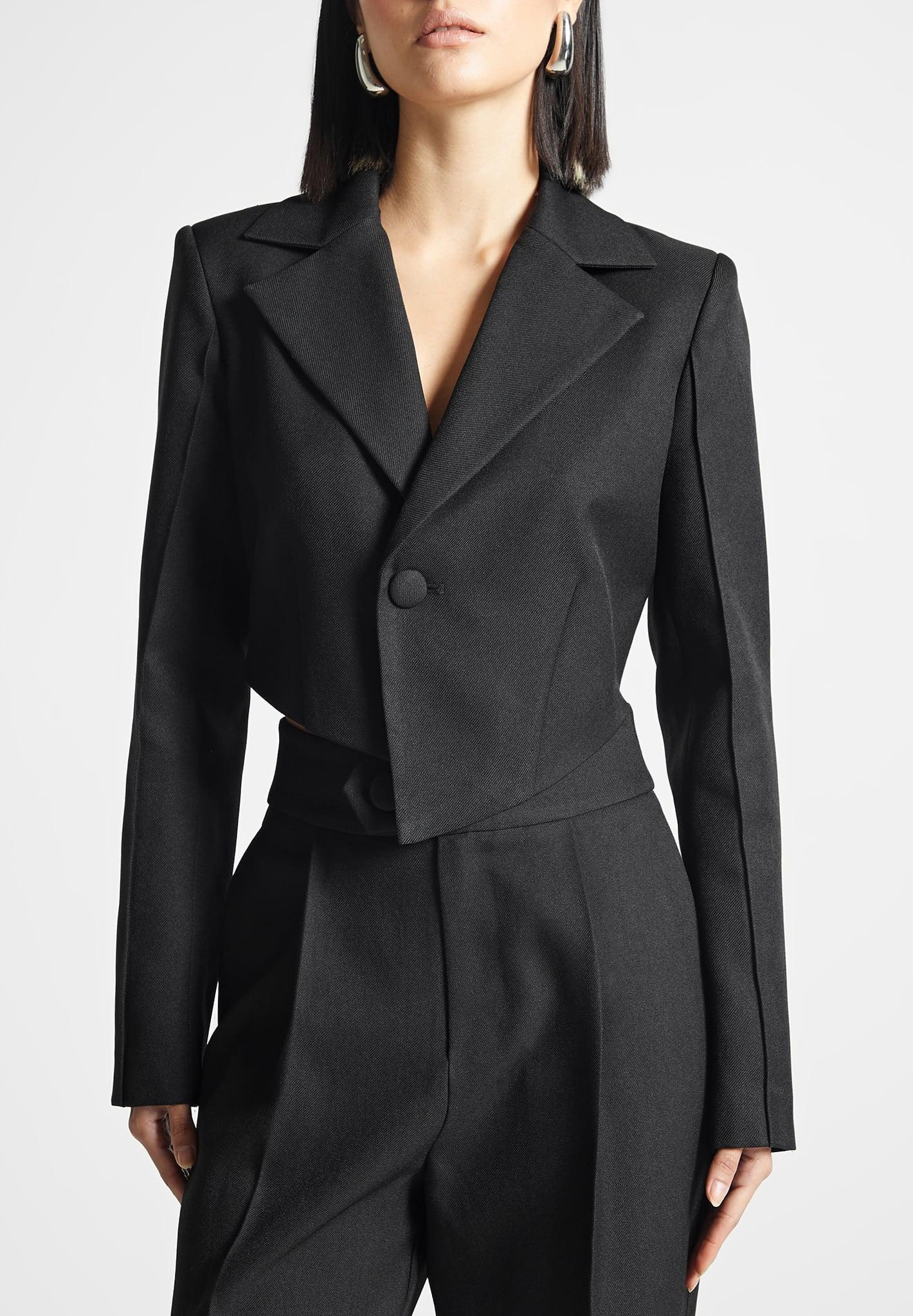 Asymmetric Tailored Cropped Blazer - Black Female Product Image