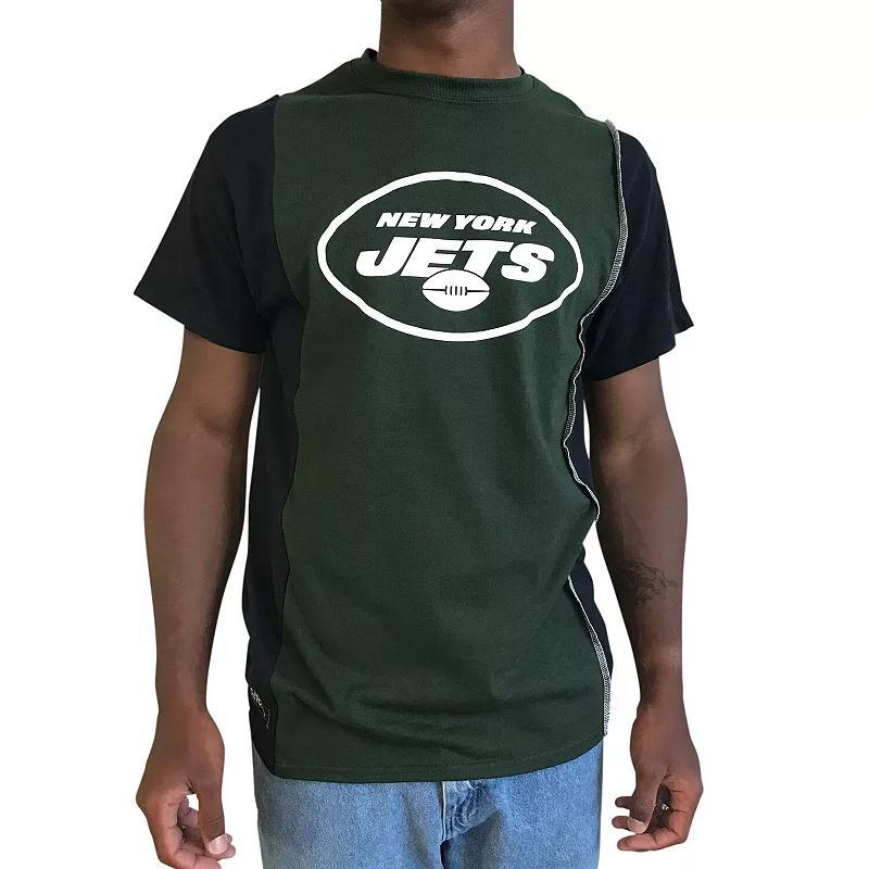 Mens Refried Apparel /Black New York Jets Sustainable Upcycled Split T-Shirt Product Image