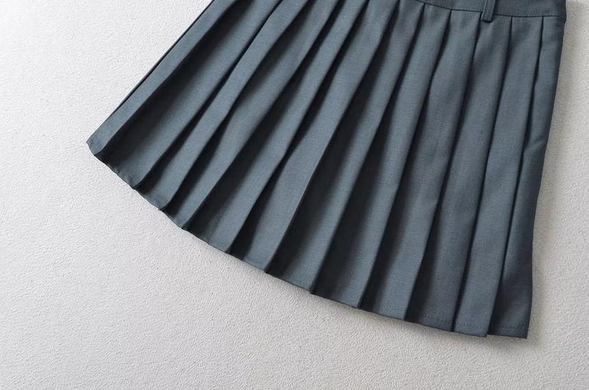 High Rise Plain Pleated Mini A-Line Skirt product image