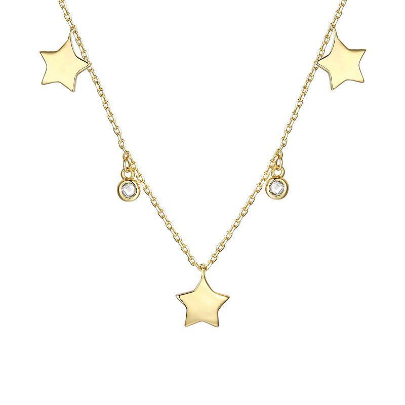 14k Gold Plated Cubic Zirconia Drops Star Charm Necklace, Womens Gold Tone Product Image