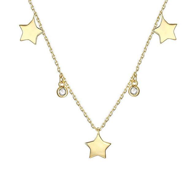 14k Gold Plated Cubic Zirconia Drops Star Charm Necklace, Womens Gold Tone Product Image