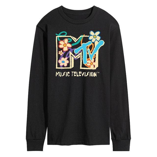 Mens MTV Floral Logo Long Sleeve Graphic Tee Black Product Image