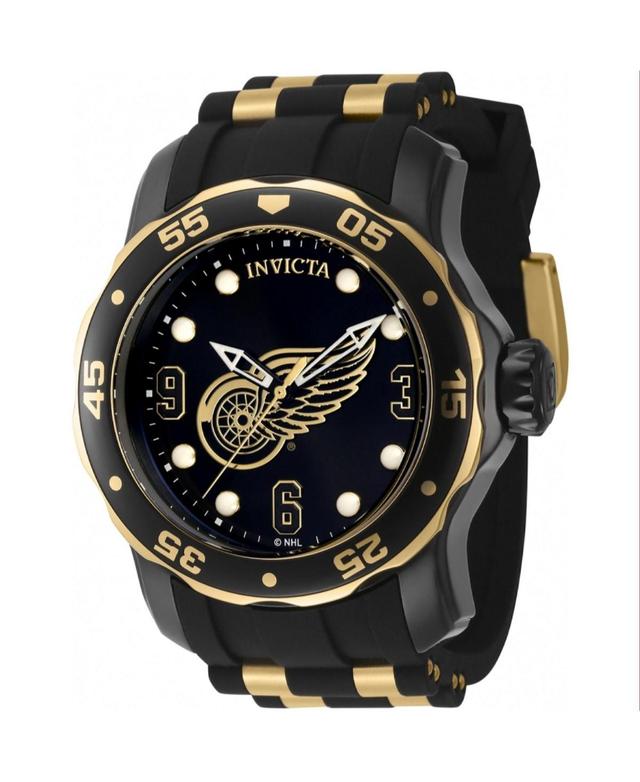 Invicta Mens 42314 Nhl Detroit Red Wings Quartz 3 Hand Gold, Black, White Dial Watch - Black Product Image